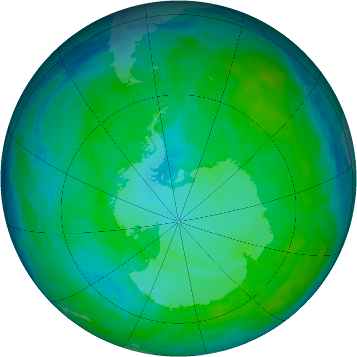 Antarctic ozone map for 05 January 1993